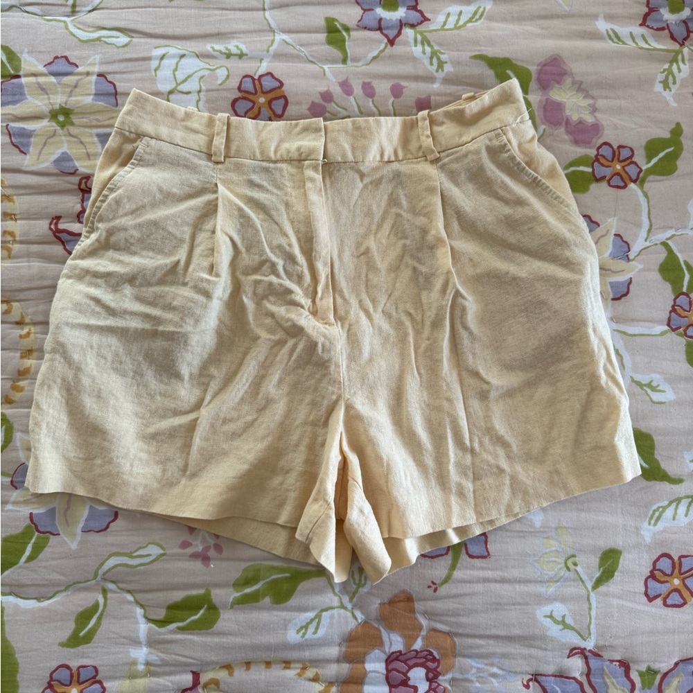 Zara Pale Yellow Linen Shorts